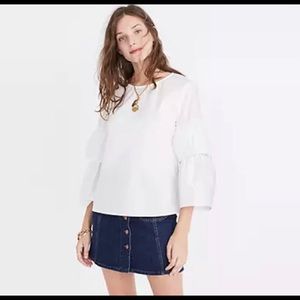 White Madewell blouse with wide tiered sleeves